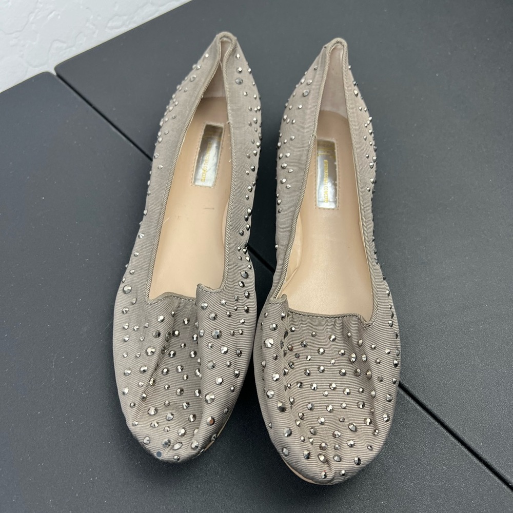 INC Gray Comfort Flats GAL Shoes size 8.5 studded canvas slip on ballet …